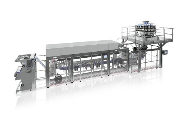 Ima Ilapak horizontal doypack stand up poching machine LUX DC 235-150/8 and multihead weigher Weightronic WA 24/10 for solid food pet food in doypack stand up doy pouch